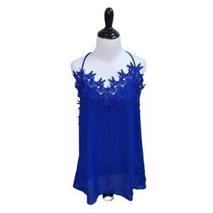 The ZigZag Stripe Women's M Medium Camisole Top Lace Applique Floral Royal Blue